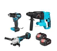 Trapano Percussione Kit Combinato Di Smerigliatrice Angolare Elettrica Senza Spazzole Da 125 Mm, Trapano A Percussione Da 13 Mm E Martello Perforatore, Set Di Utensili Elettrici(Two battery)