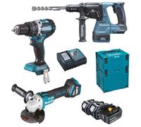 Trapano + Smerigliatrice + Tassellatore + 3 Batterie 18V MAKITA Kit DLX3119TJ