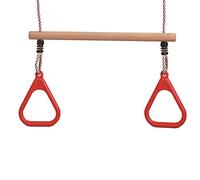 Trapezio in legno duro con anelli di plastica e corde regolabili - Anelli da ginnastica in HDPE, altalena trapezoidale con ganci in acciaio - Attrezzo da gioco all'aperto per bambini, robusto e