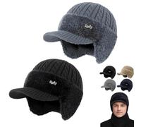 Trapper Blocking Knitted Hats with Ear Flaps and Brim Winter Trapper Hats for Men Windproof Thermal Fur Lined Hunting Hat, 2 pezzi D, Taglia unica