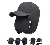 Trapper Blocking Knitted Hats with Ear Flaps and Brim Winter Trapper Hats for Men Windproof Thermal Fur Lined Hunting Hat, grigio B., Taglia unica