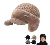Trapper Blocking Knitted Hats with Ear Flaps and Brim Winter Trapper Hats for Men Windproof Thermal Fur Lined Hunting Hat, Cachi A, Taglia unica