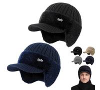 Trapper Blocking Knitted Hats with Ear Flaps and Brim Winter Trapper Hats for Men Windproof Thermal Fur Lined Hunting Hat, 2 pezzi E, Taglia unica