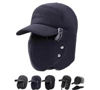 Trapper Blocking Knitted Hats with Ear Flaps and Brim Winter Trapper Hats for Men Windproof Thermal Fur Lined Hunting Hat, Navy B, Taglia unica