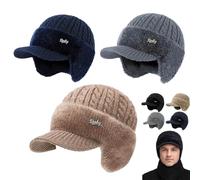 Trapper Blocking Knitted Hats with Ear Flaps and Brim Winter Trapper Hats for Men Windproof Thermal Fur Lined Hunting Hat, 3 pezzi D, Taglia unica