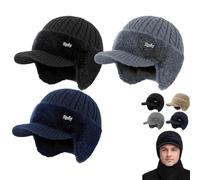Trapper Blocking Knitted Hats with Ear Flaps and Brim Winter Trapper Hats for Men Windproof Thermal Fur Lined Hunting Hat, 3 pezzi B, Taglia unica