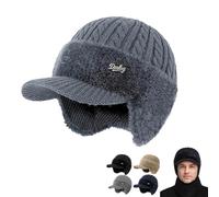 Trapper Blocking Knitted Hats with Ear Flaps and Brim Winter Trapper Hats for Men Windproof Thermal Fur Lined Hunting Hat, Grigio A., Taglia unica