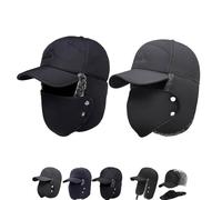 Trapper Blocking Knitted Hats with Ear Flaps and Brim Winter Trapper Hats for Men Windproof Thermal Fur Lined Hunting Hat, 2 pezzi C, Taglia unica