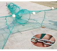 Trappola da pesca a rete piccola 6 x 1 x 3 m, gabbia da pesca con catena in ferro, galleggiante pieghevole per bloccare il fiume e la trappola di pesci, larghezza della porta di rete 6 m