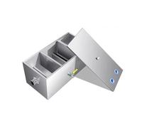 Trappola per grasso commerciale a doppio foro, intercettatore in acciaio inossidabile con ingresso superiore, per ristoranti, bar, mense, fabbriche, cucine domestiche(Silver-left,50x25x25cm)