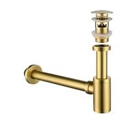 Trappole a Bottiglia in Acciaio Inox - Set Completo Sifone per Lavello da Cucina e Bagno con Troppopieno, Tappo per Lavello, Oro Spazzolato