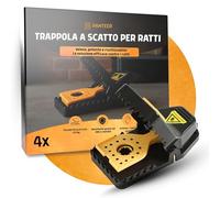 Trappole per ratti a scatto - Set da 4 - Forza d’impatto 4,5 kg - Durevoli grazie a ABS e metallo - Incl. 1 paio di guanti - Trappola per ratti riutilizzabile per cantina, garage e uso esterno