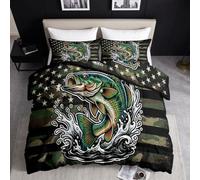 Trapunta 135 x 200 cm 4 stagioni Illustrazione Cartoon Camouflage Gradiente Bandiera Nazionale Animale Perche Trapunta Leggera e Calda Stampa Reversibile, Verde Camera Trapunta Senza Fodera