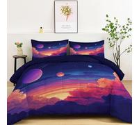 Trapunta 220x240 cm - Piumone Caldo Piumino Anallergico e Traspirante Antiacaro in Morbida Microfibra, Reversibile Coperta Letto Matrimoniale Pianeta spaziale fantasy cloud Stampe Viola