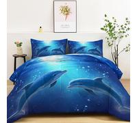 Trapunta 4 Stagioni 135×200 cm con 2 Federe, Imbottitura Effetto Piuma d’Oca, Blu scuro Coperta Morbida in Microfibra con Fantasia Stampata Semplice Oceano Animale Delfino per Camera da Letto