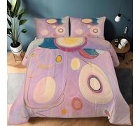 Trapunta 4 Stagioni 135×200 cm con 2 Federe, Imbottitura Effetto Piuma d’Oca, Viola Coperta Morbida in Microfibra con Fantasia Stampata Geometria Astratto Cerchio Linea per Camera da Letto