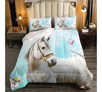 Trapunta con stampa di cavallo bianco a tema animale selvatico 4 stagioni copriletto farfalla stampa fiore trapunta 230x220cmper bambini ragazzi ragazze microfibra tema natura copriletto con 2 federe
