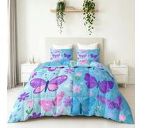 Trapunta estiva lavabile, 160 x 200 cm, per ragazzi e ragazze, Minimalismo, soffice trapuntata, in microfibra, con motivo a farfalla, motivo floreale, leggero, traspirante, per letto matrimoniale