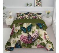 Trapunta Invernale 240 x 220 cm- Piumone Caldo 200 g/m², Piumino Anallergico e Traspirante in Morbida Microfibra, Coperta Letto Floreale retrò Ci sono molti fiori di farfalla con Fantasie blu e rosa