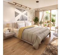 Trapunta Invernale Ignifuga Classe 1, Bicolore, No Stiro, Made in Italy | Matrimoniale 260x260cm, Microfibra Flame Retardant,Imbottitura Poliestere Autoestinguente 200gr, Tortora/Panna