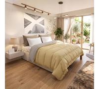 Trapunta Invernale Ignifuga Classe 1, Bicolore, No Stiro, Made in Italy | Matrimoniale 260x260cm, Microfibra Flame Retardant,Imbottitura Poliestere Autoestinguente 200gr, Panna/Grigio Chiaro