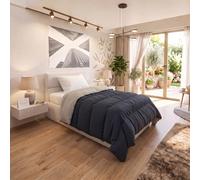 Trapunta Invernale Ignifuga Classe 1, Bicolore, No Stiro, Made in Italy | Piazza e Mezza 220x260cm, Microfibra Flame Retardant,Imbottitura Poliestere Autoestinguente 200gr, Blu/Grigio Chiaro