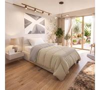 Trapunta Invernale Ignifuga Classe 1, Bicolore, No Stiro, Made in Italy | Piazza e Mezza 220x260cm, Microfibra Flame Retardant,Imbottitura Poliestere Autoestinguente 200gr, Panna/Grigio Chiaro