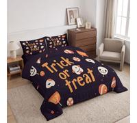 Trapunta Invernale Piazza Mezza in Calda Morbida Microfibra Piumone Piumino Autunno Inverno Coperta Letto Trapuntata Fantasia Halloween dei cartoni animati Testo del teschio di caramella 220 x 240 cm