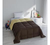 Trapunta Invernale Singola 170x260 cm, Bicolore, Doubleface, Microfibra, Made in Italy - Piumone Imbottitura 300gr Marrone/Panna
