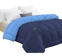Trapunta Invernale Tinta Unita Double Face Singola Imbottita 350 gr/mq Piumone Caldo Letto 1 piazza 180x260 cm Bicolore Avio Blu Mod. J
