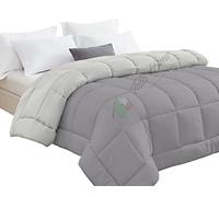 Trapunta Invernale Tinta Unita Double Face Singola Imbottita 350 gr/mq Piumone Caldo Letto 1 piazza 180x260 cm Bicolore Grigio Chiaro Grigio Scuro Mod. J