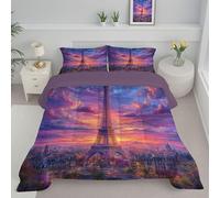 Trapunta Invernale Una Piazza e Mezza 264x230cm - Piumone 4 Stagioni Romanticismo Torre Eiffel, Piumino Viola Microfibra Lavabile Senza Copertina, Trapunta Traspirante Con Stampato Città Di Parigi