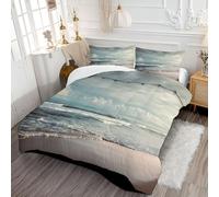 Trapunta Letto Matrimoniale 4 Stagioni Piumone Stampa Onde E Spiaggia Piumini Leggero Paesaggio Costiero Retrò Set di Biancheria da Letto con 2 Federe 200x200cm, Grigio Chiaro