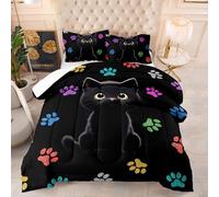 Trapunta Letto Singolo Gatto Nero Colorato Copriletti Microfibra Trapunte Lavabile Trapunta Letto Singolo Traspirante Piumone Anti Allergia Trapunta Singola+2 Federe(50x75cm) 140x200cm