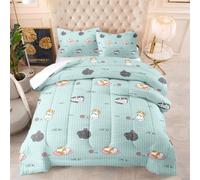 Trapunta Letto Singolo Grigio Gatto Verde Trapunte Singole Microfibra Piumone Invernale Lavabile Trapunta Singola Piumoni Traspirante Trapunta Anti Allergia Trapunte con 2 federe(50x75cm)