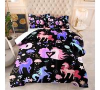 Trapunta Letto Singolo Trapunta Estiva Copriletti Piumone Letto Singolo | Leggero Comodità Microfibra Morbido Traspirabile Durabile 4 Stagioni Lavabile e 2 Federe 50x75cm,Unicorno Nero 172x218cm
