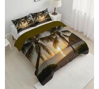 Trapunta Letto Una Piazza e Mezza 4 Stagioni 264x230cm Piumone Stampa Naturalmente Le Palme, Piumini Leggero Orizzonte Spiaggia Set di Biancheria da Letto,Super Morbido con 2 Federe 50x75cm, Verde