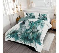 Trapunta Letto Una Piazza e Mezza 4 Stagioni Piumone per Bambini, Dugu Ulula Come Un Lupo Leggero Foresta Luna Piena Set di Biancheria da Letto 264x230cm con 2 Federe,Piumino Lavabile In Lavatrice