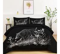 trapunta Matrimoniale Animali della prateria fantasy Orso nero Piumone Anallergico Morbida Microfibra, nero Piumino Lavabile Trapunta Caldo Reversibile Traspirante Trapunte 220x240cm