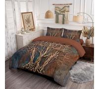 Trapunta Matrimoniale Invernale 240X220 Cm Texture Astratta Un Albero Appassito | Piumone Caldo Reversibile Antico Dipinto Olio Piante, Piumino Traspirante Morbida Microfibra, Coperta Letto Marrone