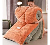 Trapunta Matrimoniale King Size Copriletto in Poliestere Cotone Trapuntato Coperta Velluto/Pile di Agnello Coperta per Tutte Le Stagioni Inverno Tenere in Caldo Lenzuola,Orange-200x230cm-5kg