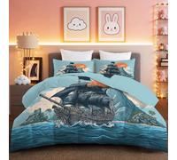 Trapunta Matrimoniale Multicolore in Microfibra Cartone Nave Pirata Vulcano Piumone Caldo e Traspirante Reversibile Piumino per 4 Stagioni 135 x 200 cm