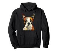 Trapunta Patchwork Boston Terrier Dog Boho Collage Art Graphic Felpa con Cappuccio