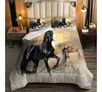 Trapunta per cavallo nero singolo in 3D stampato in piuma, per adulti donne e ragazzi modello animale selvatico trapuntato chic unico cavallo western cowboy fattoria tema morbido traspirante inserto