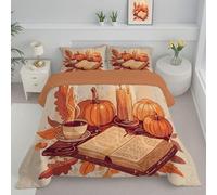 Trapunta Pianta Di Zucca Per Per Uomini E Ragazze Moderno Biancheria Da Reversibile Arancione Con Inserto Piumone Trapunta Illustrazione Di Un Libro Autunnale Piumino 3 Pezzi 260X230 Lavabile