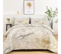 Trapunta Piante Minimaliste Peonia Disegno A Linee Calda e Morbida, Piumone Matrimoniale Double Face Copriletto Trapuntato Crema Leggero per Estate Invernale - Piumone Anallergica 240 x 220 cm