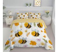 Trapunta Piazza E Mezza Per Bambini, Con Fiori Piccole Api Gialle,Trapunta 4 Stagioni,Stile Cartone Animato Carino, Piumone Giallo Chiaro, Letto 200x200cm Federa, Reversibile Piumino Senza Copertina