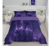 Trapunta Reversibile Teschio Fiammeggiante Piumino Letto Matrimoniale 4 Stagioni Artistico Fantasy Piumone Leggero Senza Copertina Set di Biancheria da Letto Morbida e Accogliente, 260x230cm, Viola