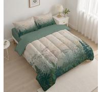 Trapunta Stampa 3D 200X200 Cm Piante Lineari Semplici Prato Sfumata Ad Acquerello | Piumino Letto Morbida Anallergica, Trapunta Caldo Piumone Per Tutte Stagioni, Per Adulti Bambini, Beige Ciano