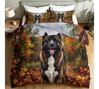 Trapunta stampata Foresta d'Autunno Set da Letto, 135 x 200 cm 4 Stagioni, Naturale Acero Foresta Cinese Rurale Cane Piumino Reversibile Senza Casa, Giallo Marrone Decorazioni per la Camera Edredon